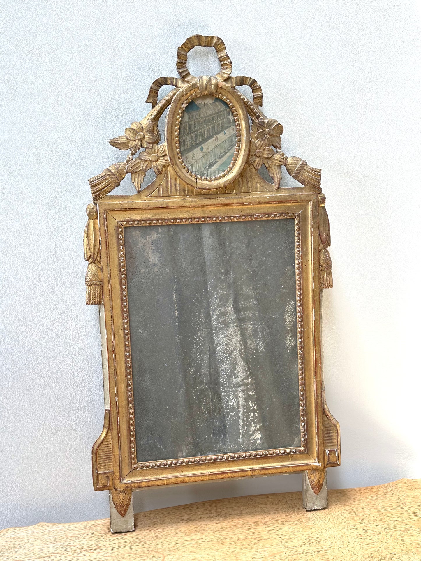 Antique French Parisian Street Gold Gilt Petite Mirror