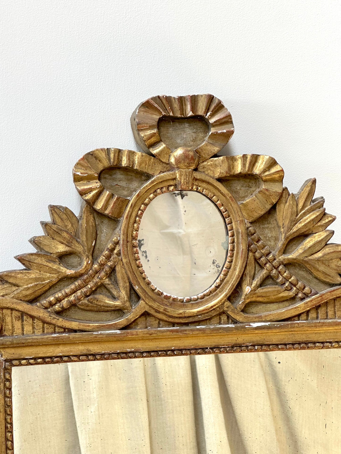 Antique French Ribbon Medallion Gold Gilt Mirror