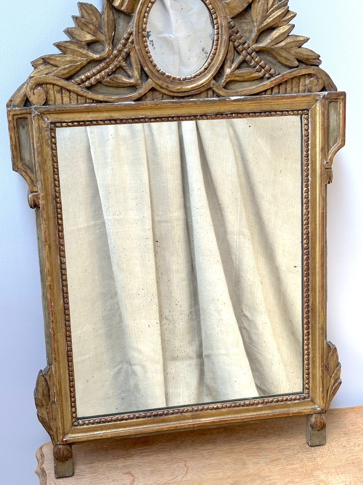 Antique French Ribbon Medallion Gold Gilt Mirror