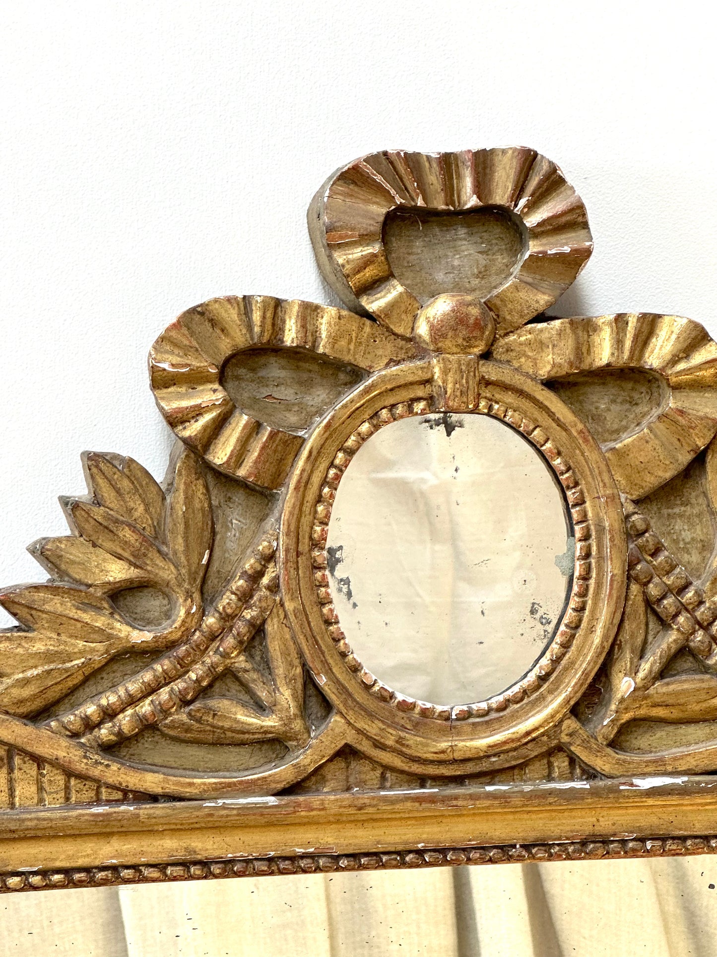 Antique French Ribbon Medallion Gold Gilt Mirror