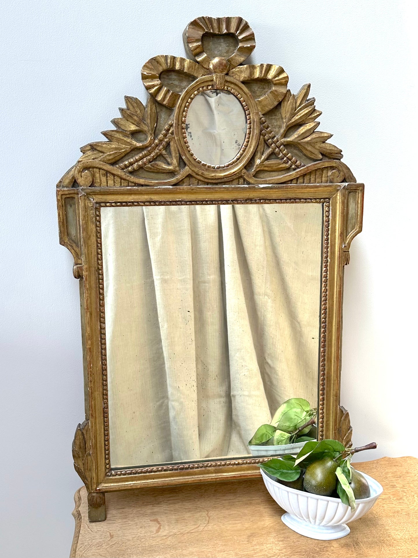 Antique French Ribbon Medallion Gold Gilt Mirror