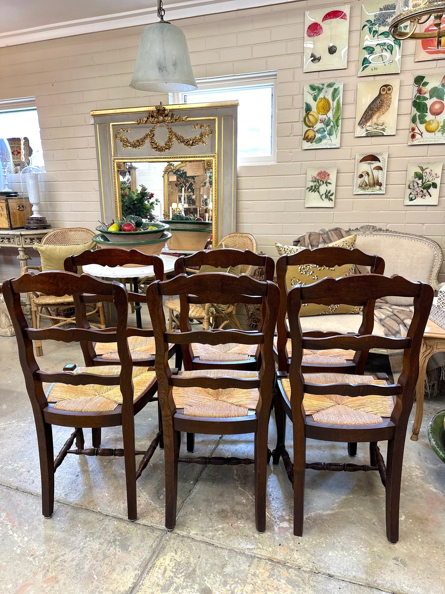 Set of 6 Antique French Dark Oak Dining Chairs