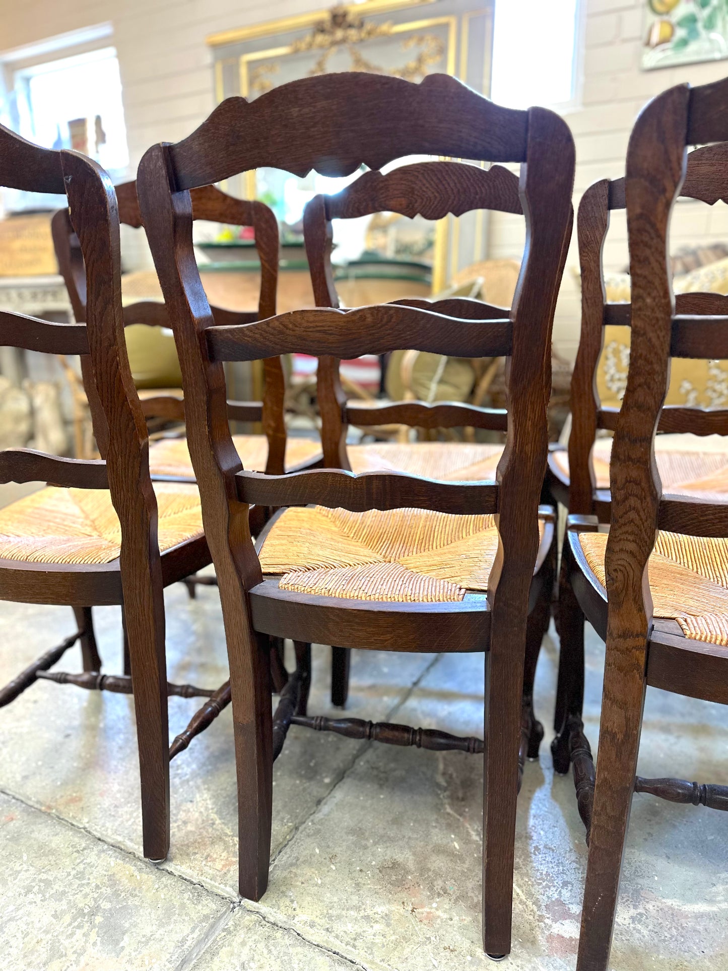 Set of 6 Antique French Dark Oak Dining Chairs