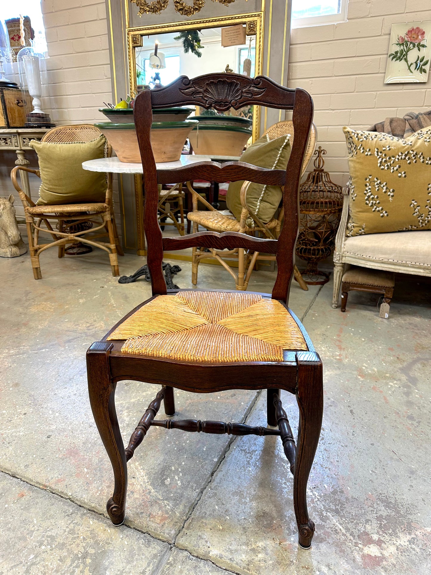 Set of 6 Antique French Dark Oak Dining Chairs