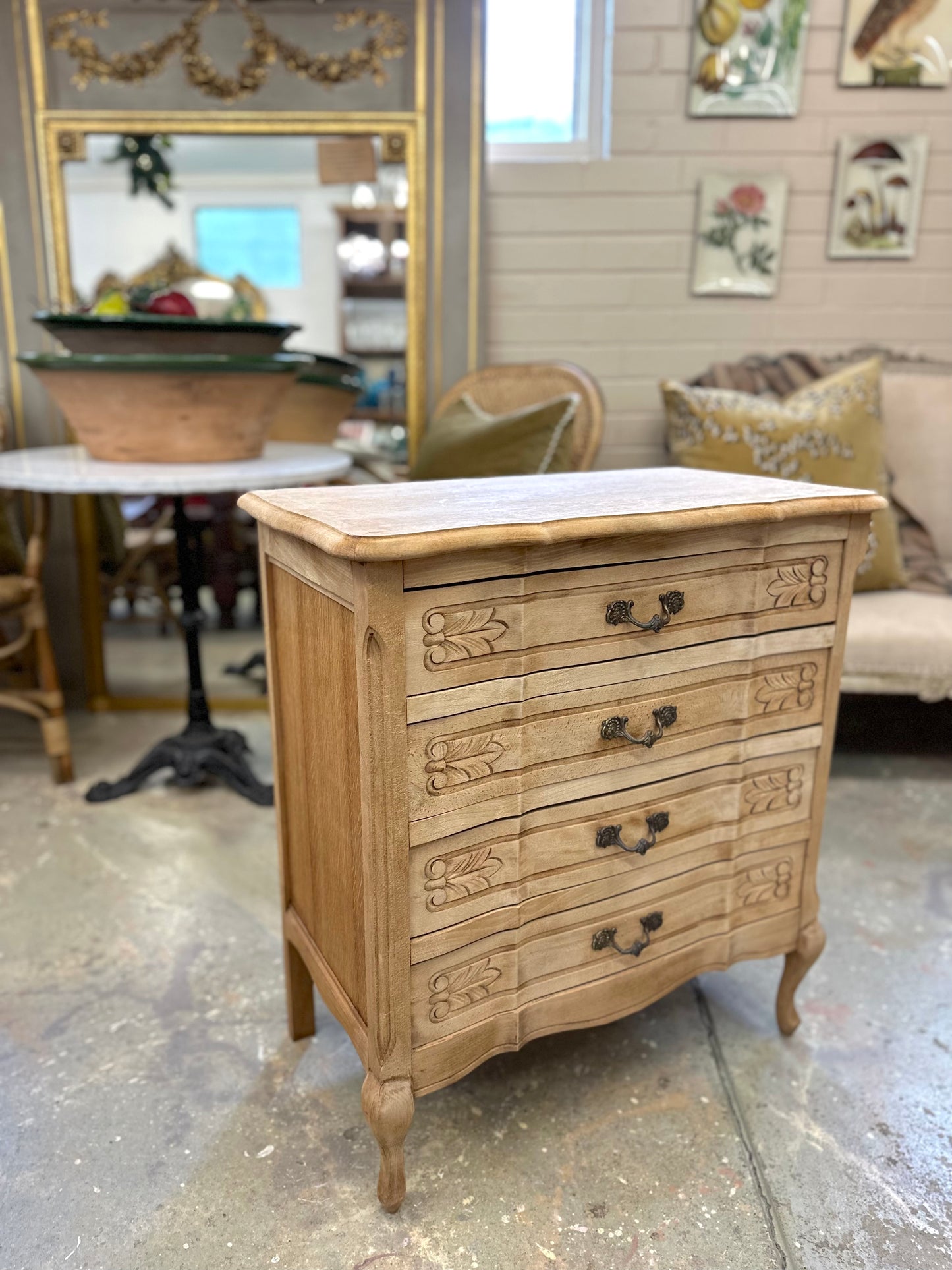 Vintage French Oak 4 Drawer Commode