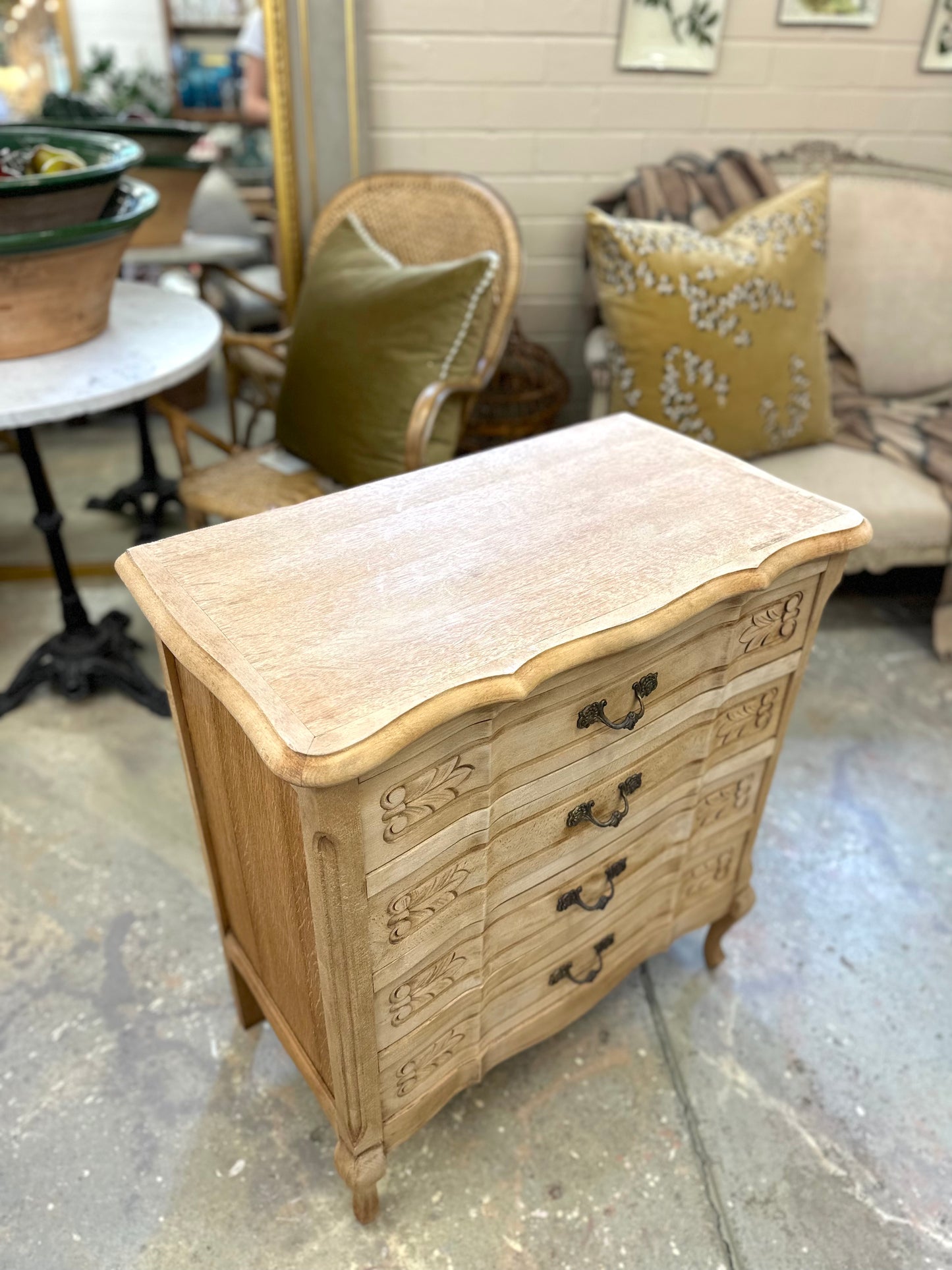 Vintage French Oak 4 Drawer Commode