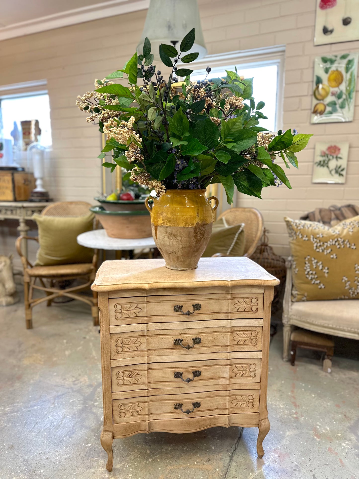 Vintage French Oak 4 Drawer Commode