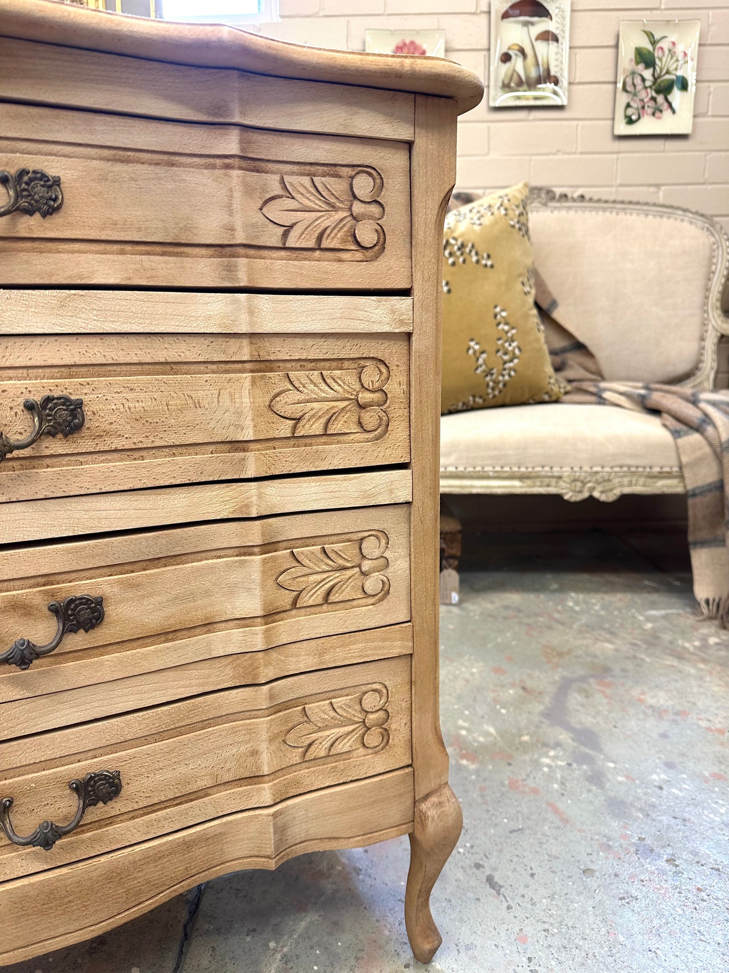 Vintage French Oak 4 Drawer Commode