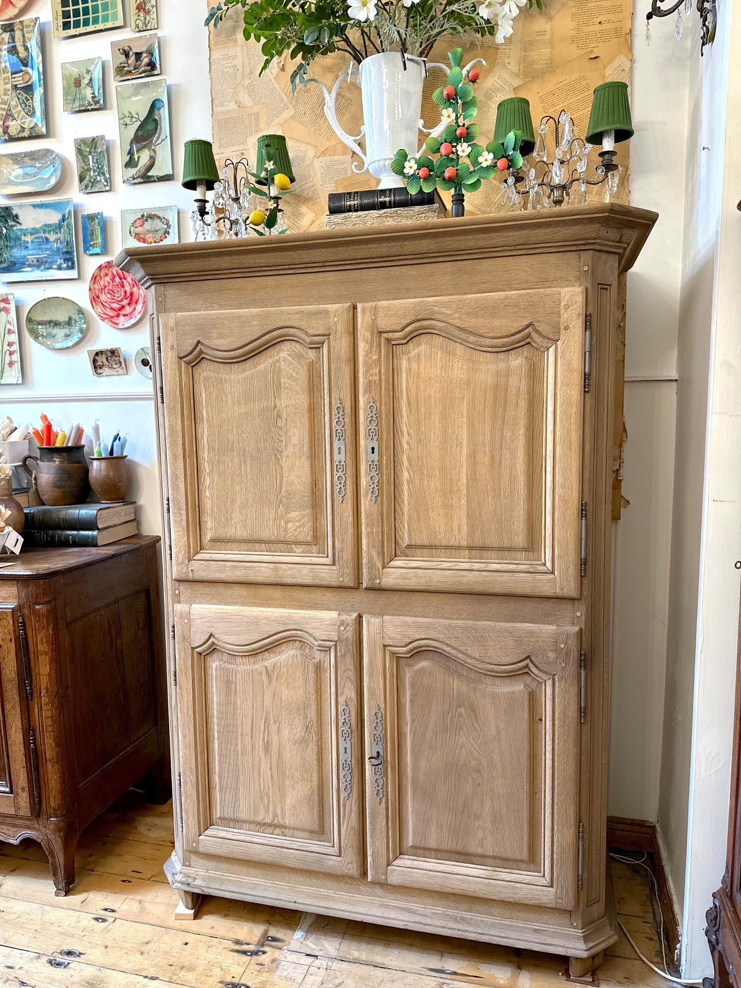 Antique French Solid Oak Cupboard With Shelves