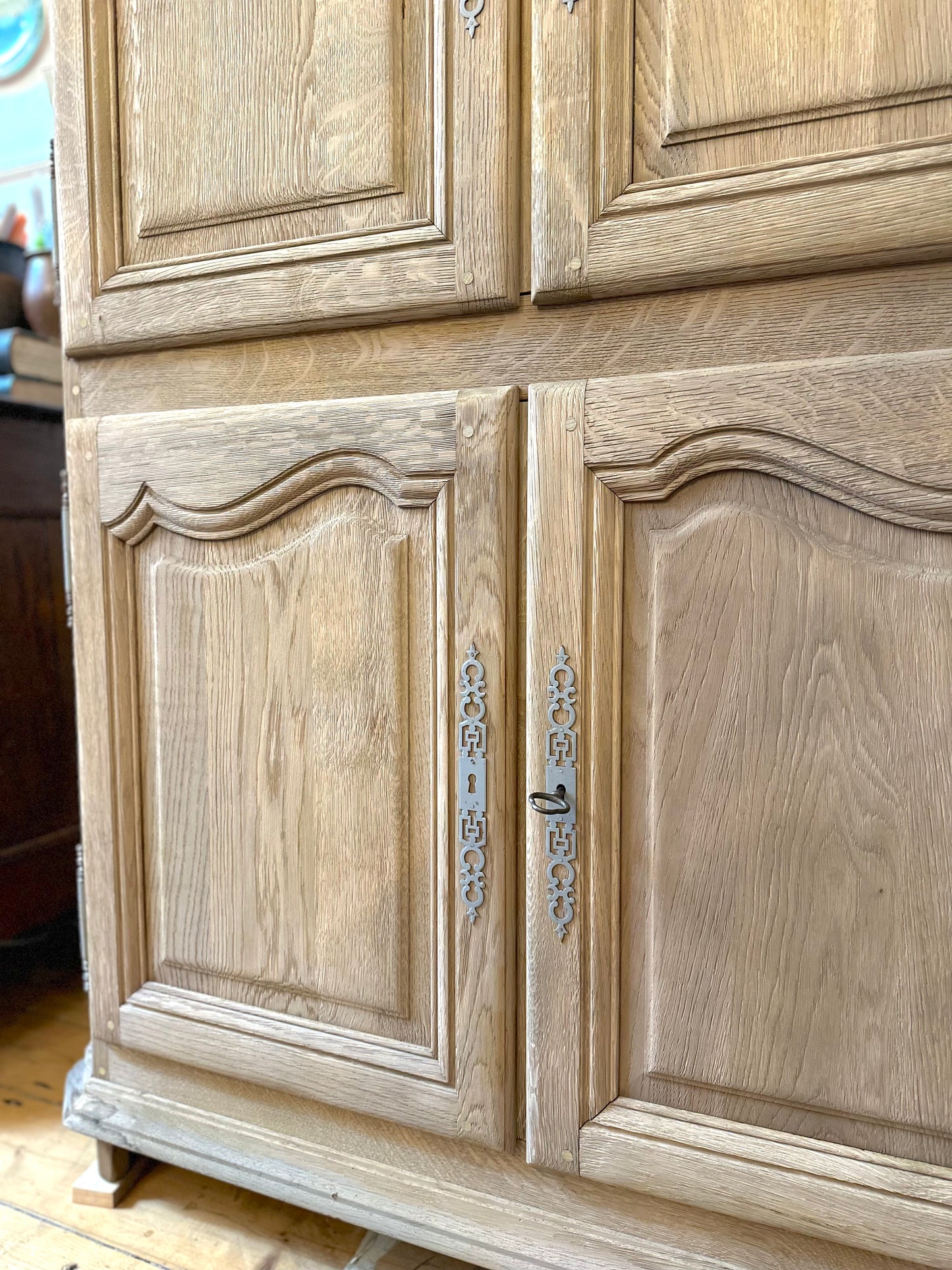 Antique French Solid Oak Cupboard With Shelves