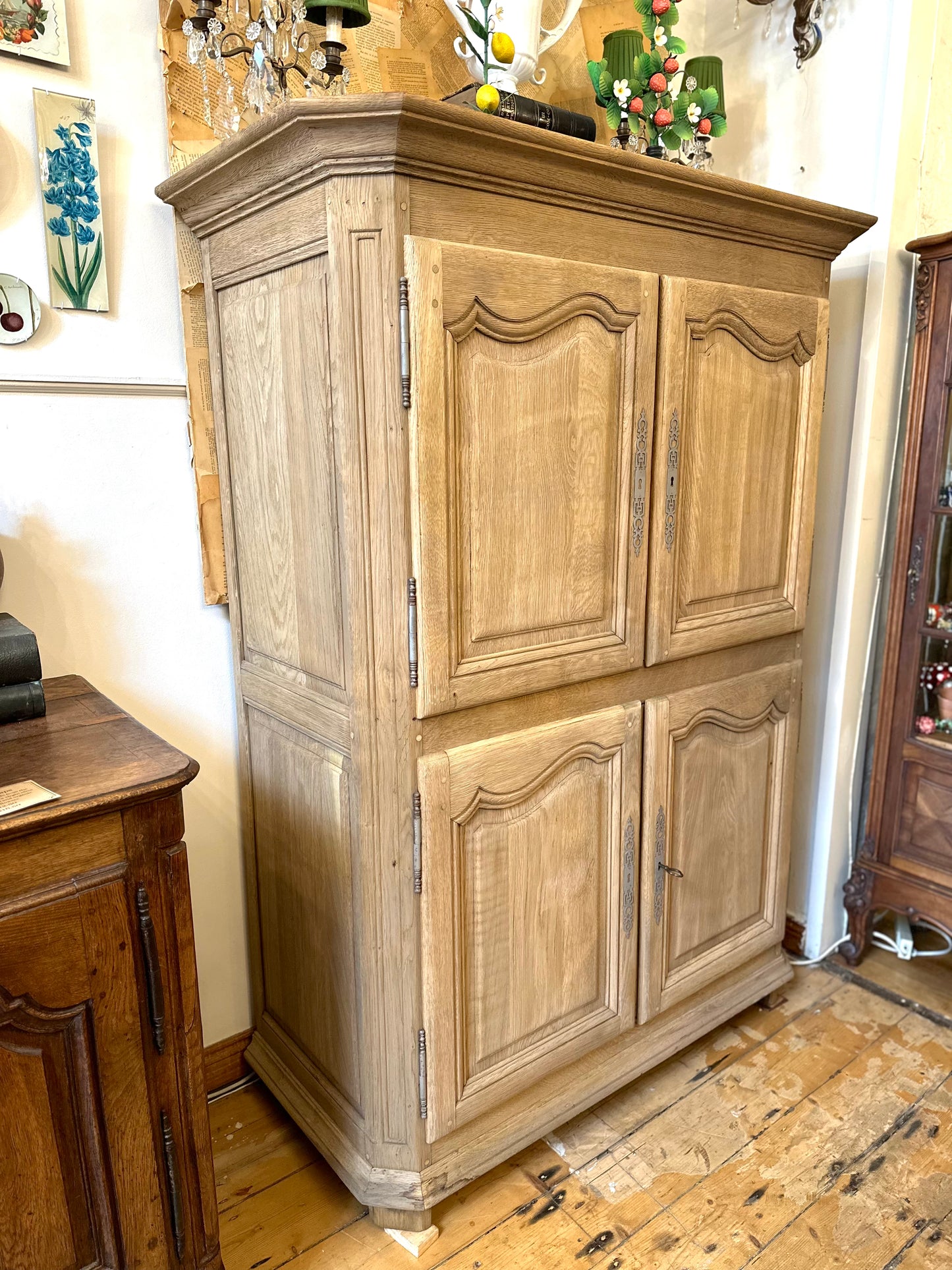 Antique French Solid Oak Cupboard With Shelves