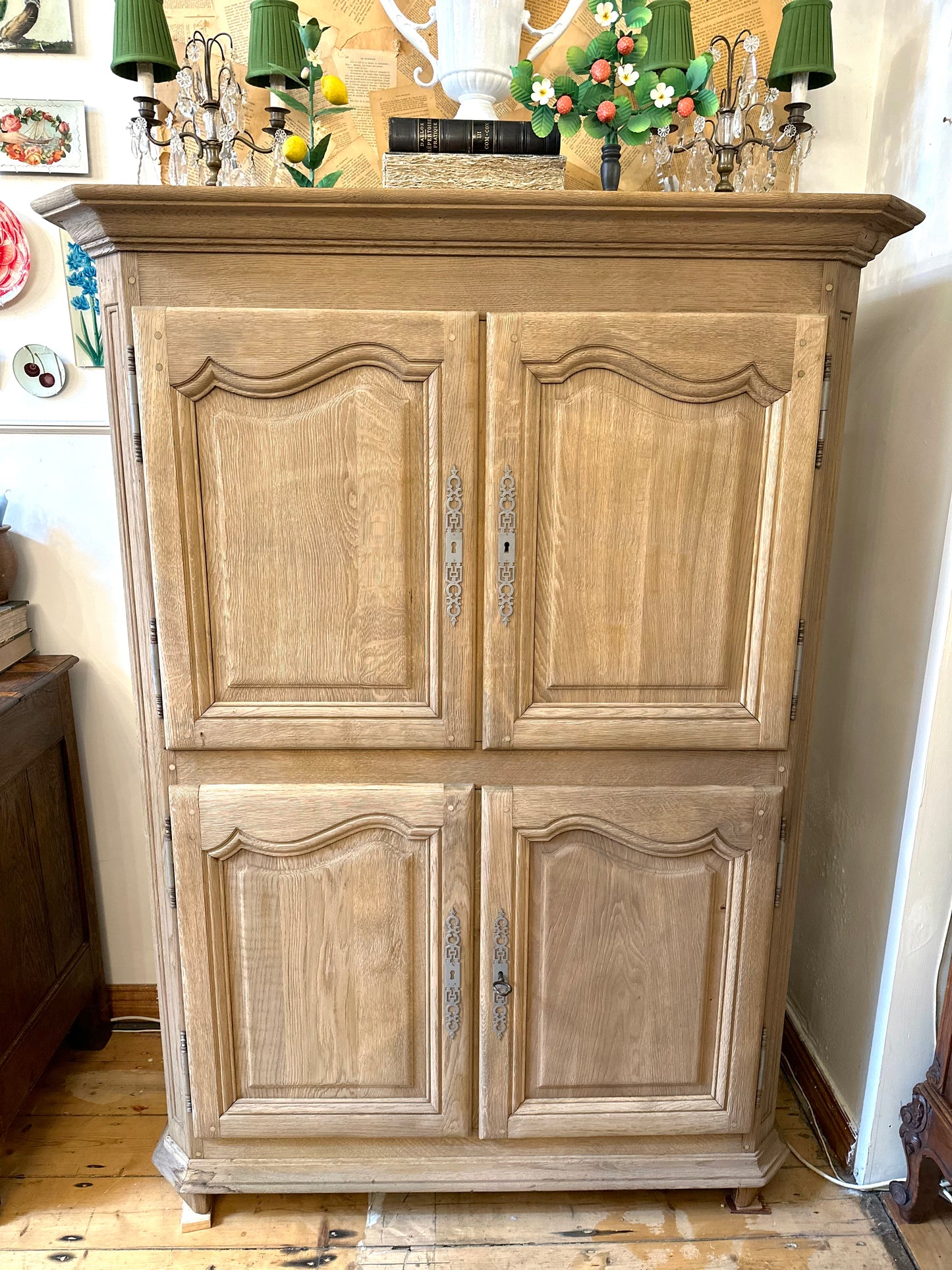 Antique French Solid Oak Cupboard With Shelves