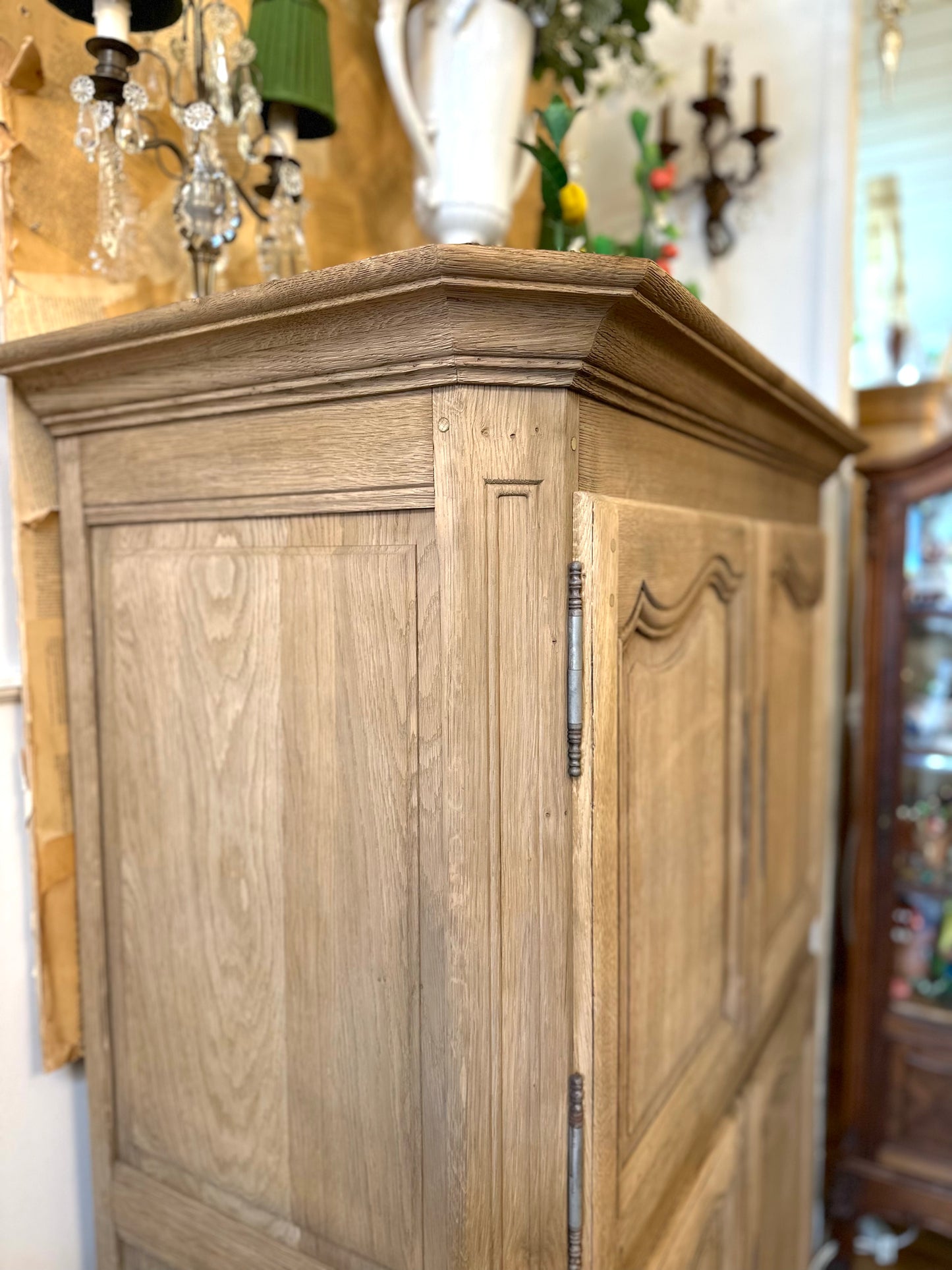 Antique French Solid Oak Cupboard With Shelves