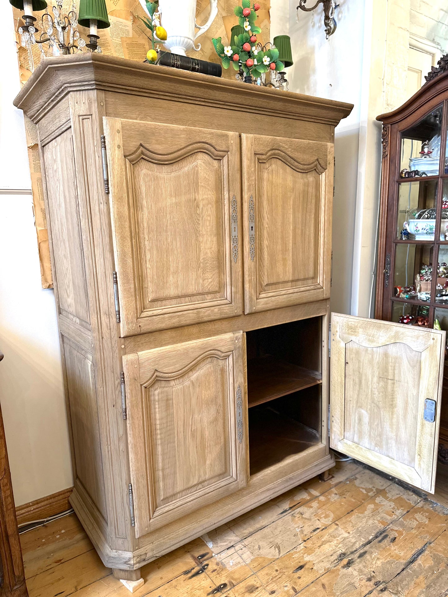 Antique French Solid Oak Cupboard With Shelves