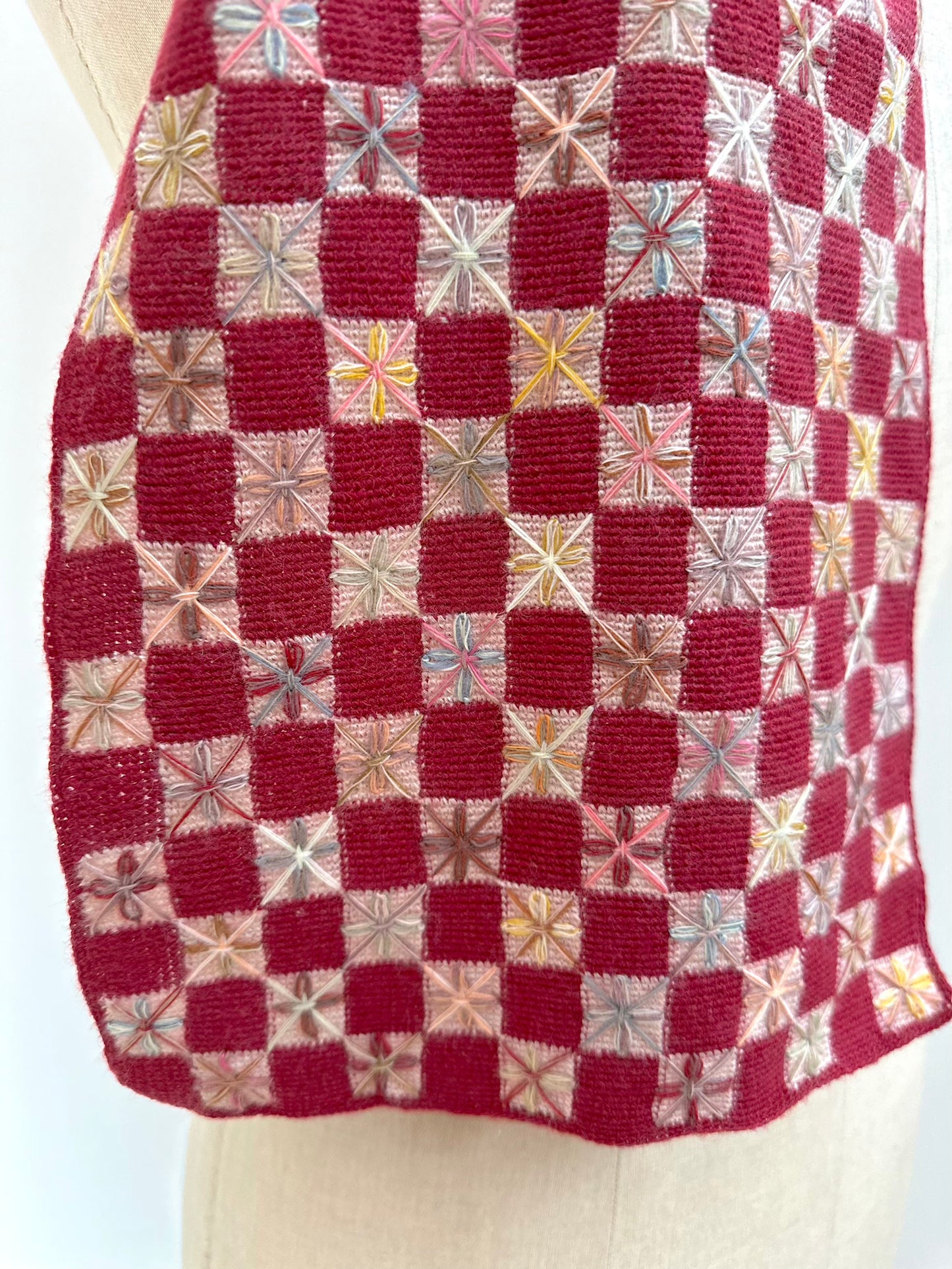 Sophie Digard Red Geometric Star Crochet Wool Scarf