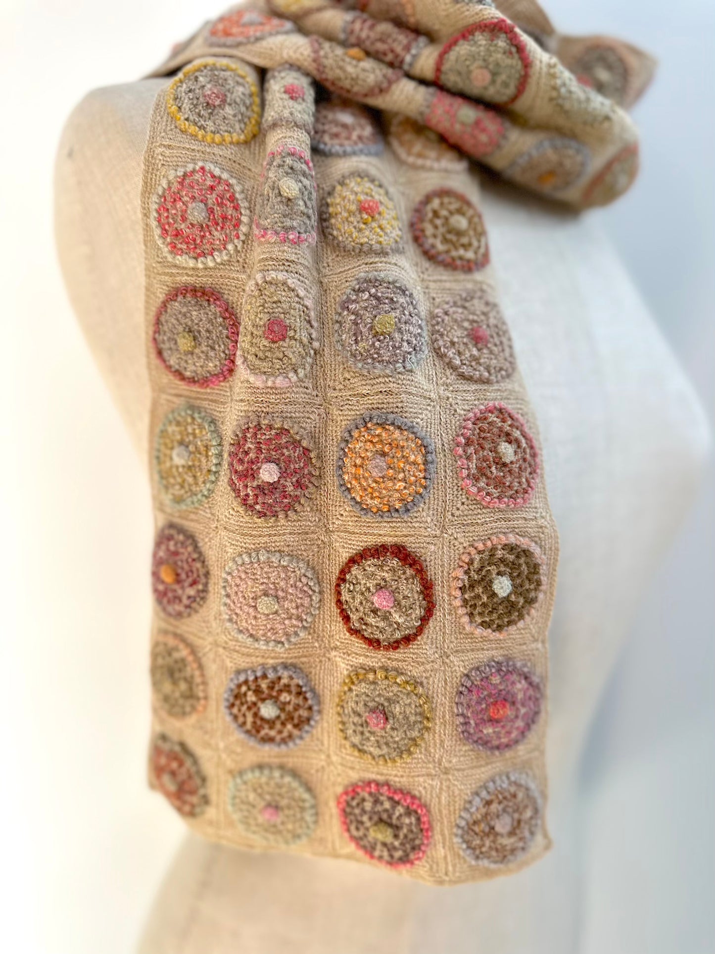 Sophie Digard Ecru Circle Applique Crochet Wool Scarf