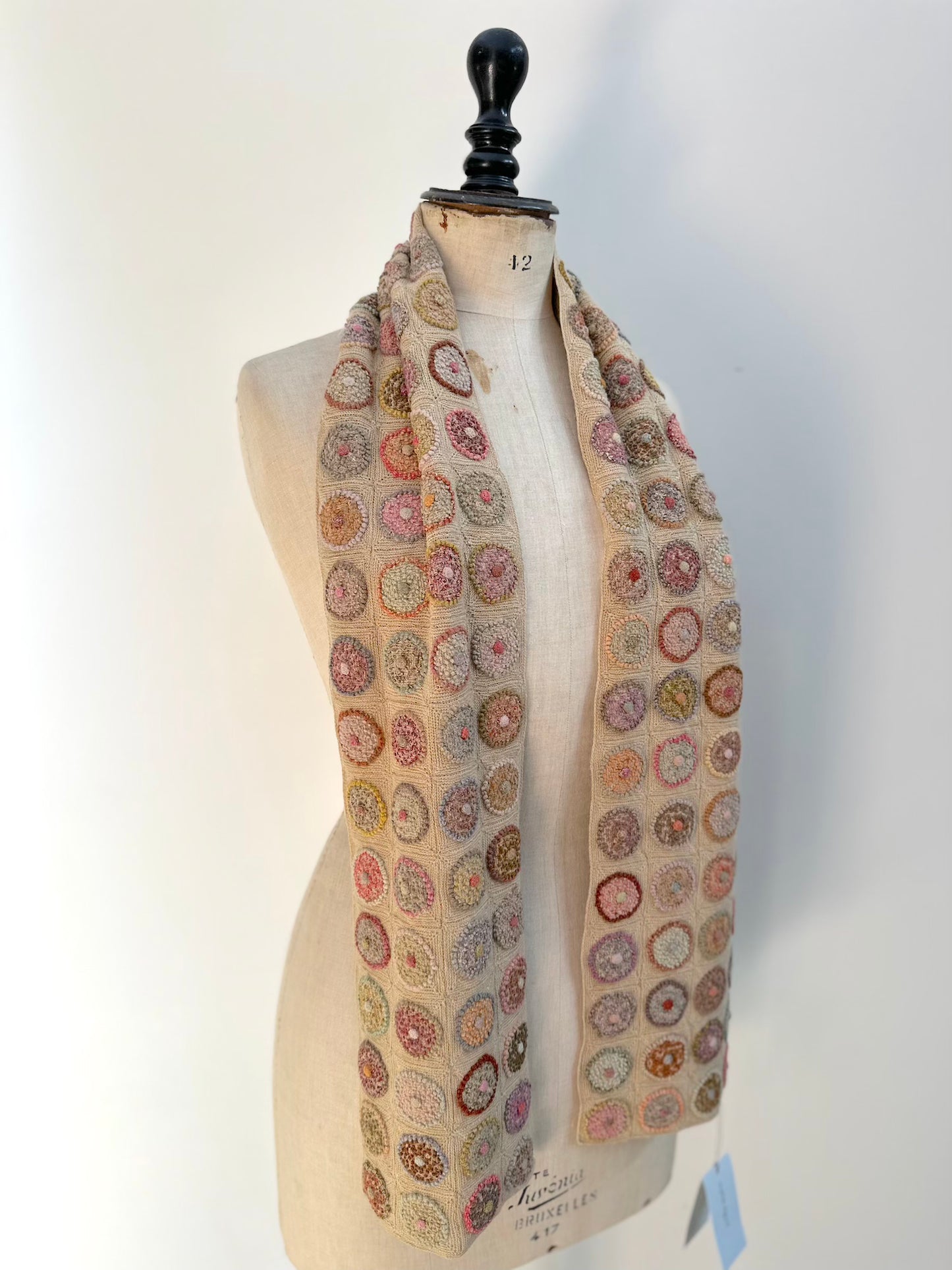 Sophie Digard Ecru Circle Applique Crochet Wool Scarf