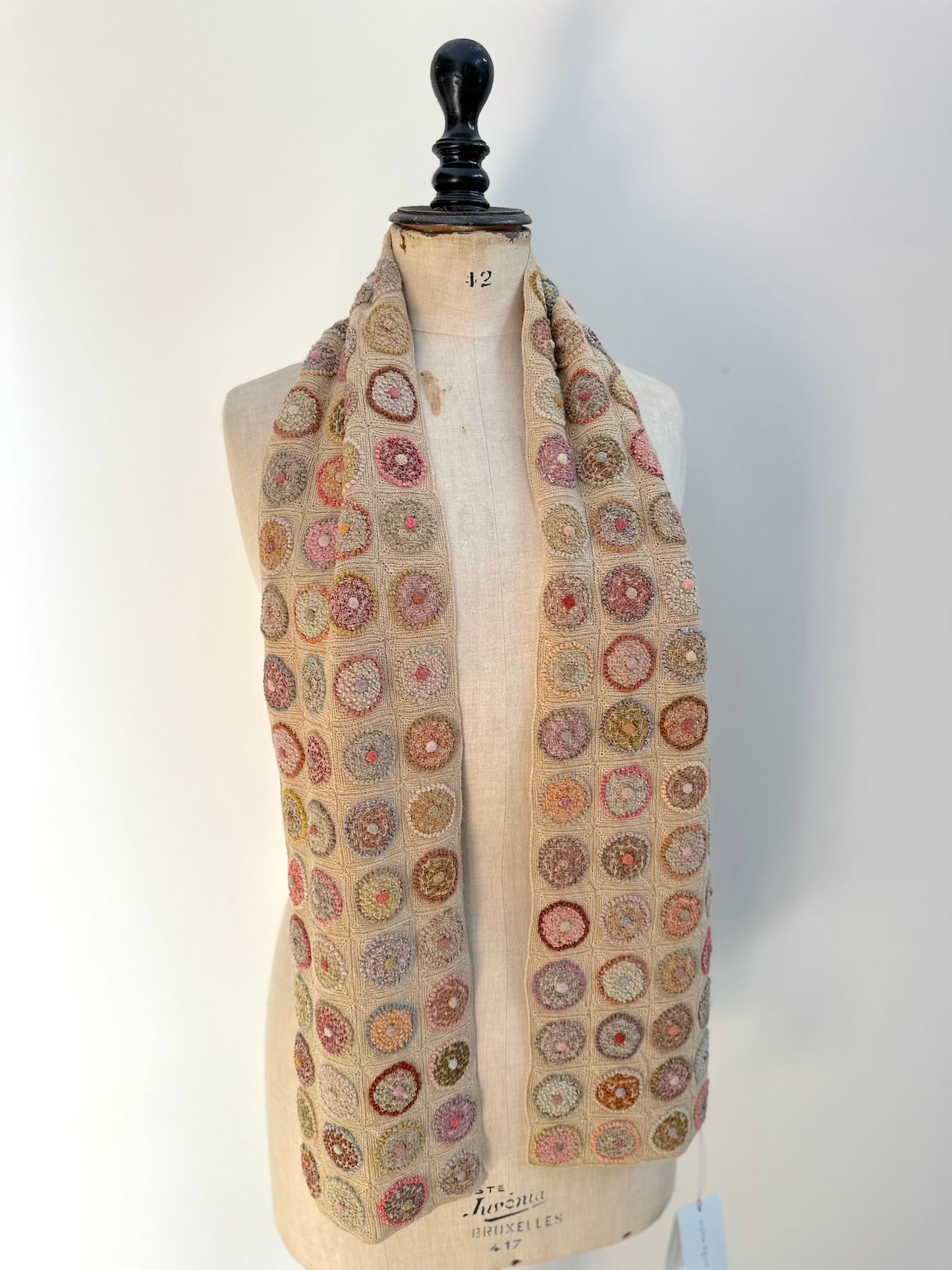 Sophie Digard Ecru Circle Applique Crochet Wool Scarf