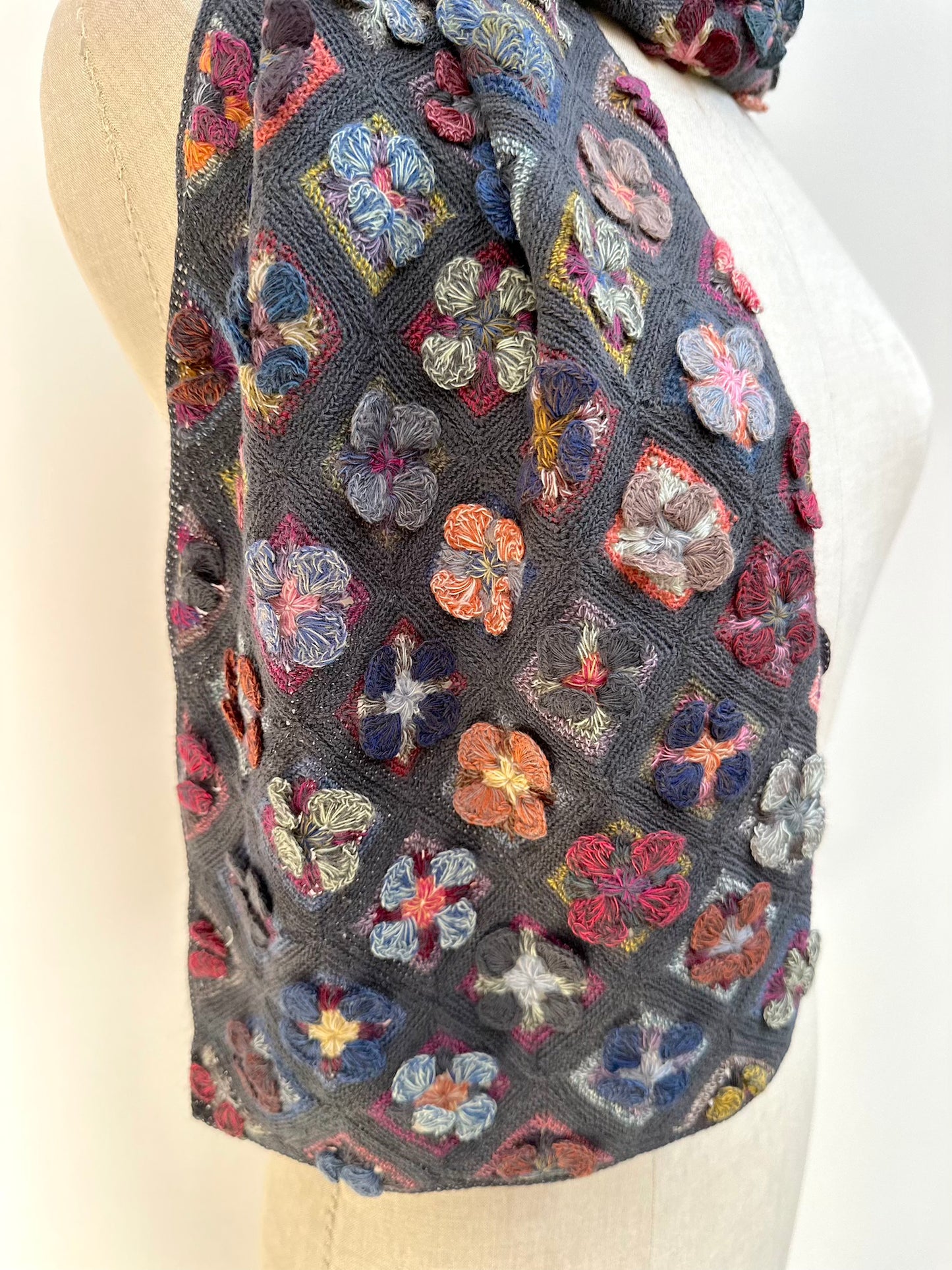 Sophie Digard Geometric Flower Applique Crochet Wool Scarf