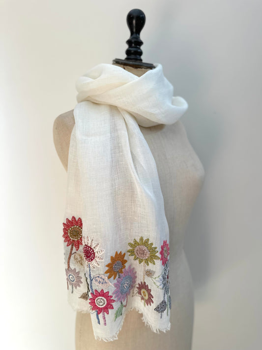 Sophie Digard Flower Garden Applique Linen Scarf