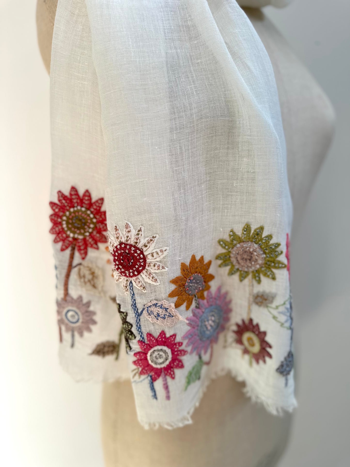 Sophie Digard Flower Garden Applique Linen Scarf