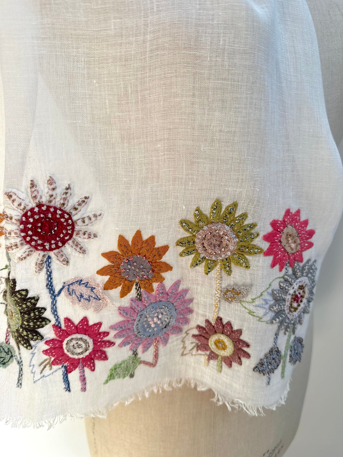 Sophie Digard Flower Garden Applique Linen Scarf