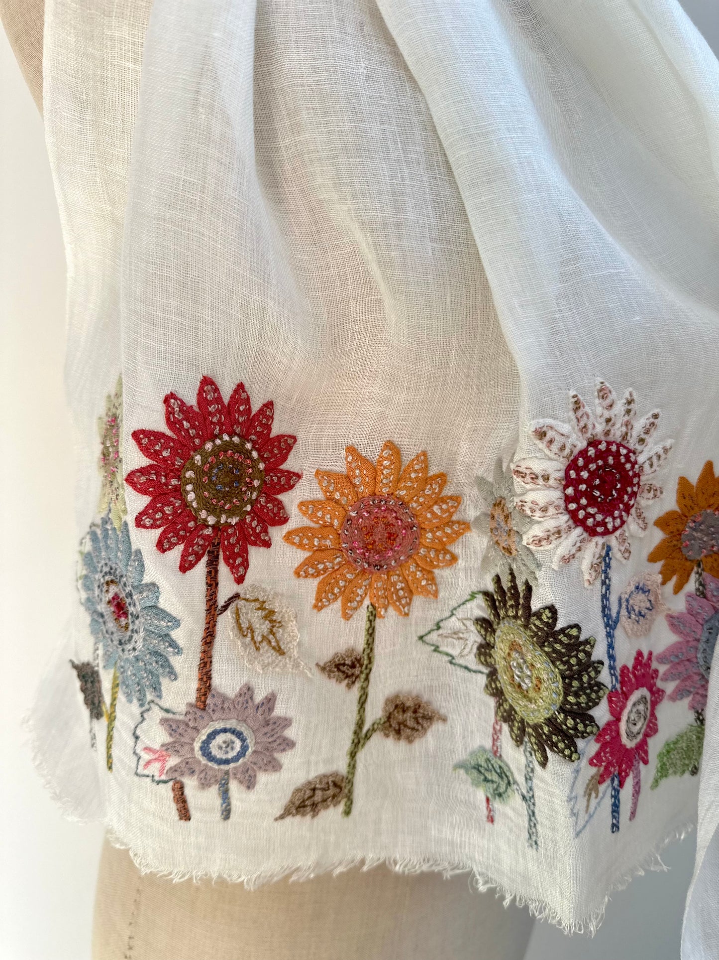 Sophie Digard Flower Garden Applique Linen Scarf