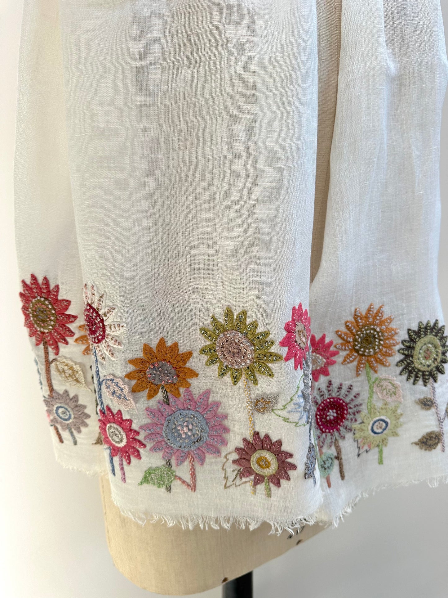 Sophie Digard Flower Garden Applique Linen Scarf