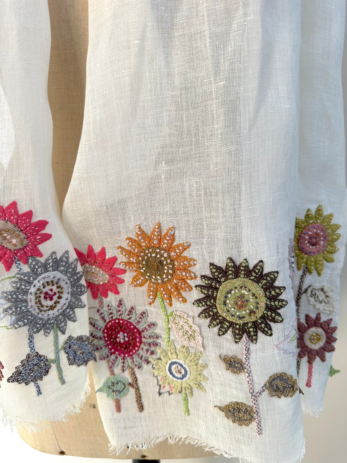 Sophie Digard Flower Garden Applique Linen Scarf