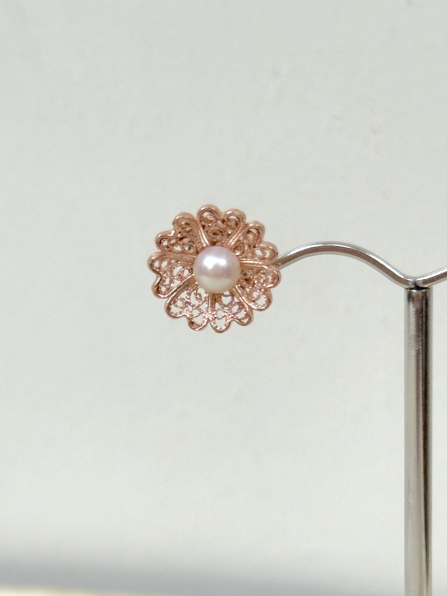 Italian Filigree Flower Stud Earrings With Small Pearl Centre