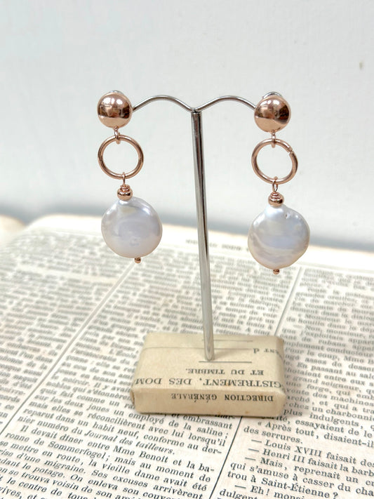 Italian Large Coin Pearl Drop Earrings With Stud