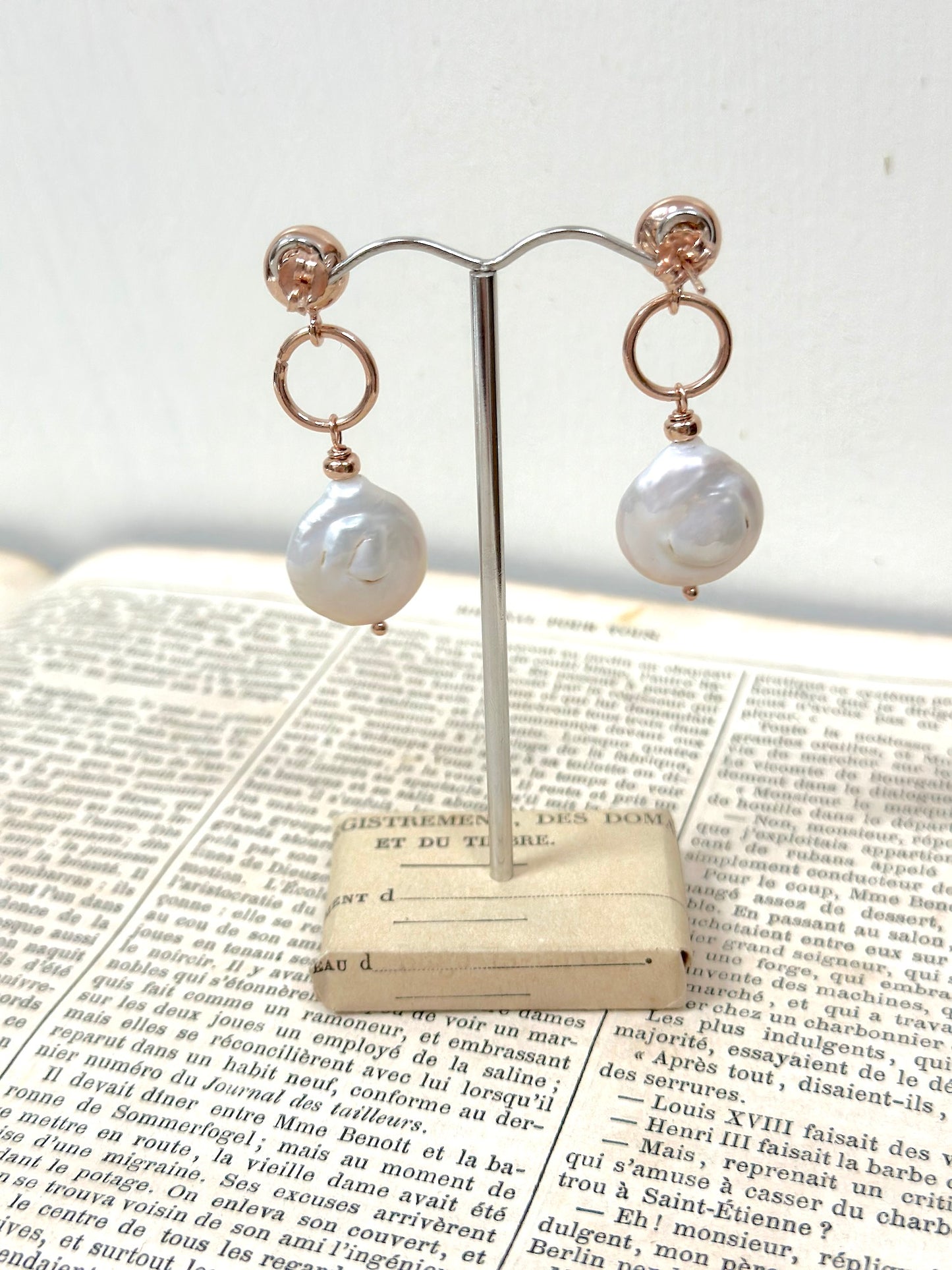 Italian Large Coin Pearl Drop Earrings With Stud