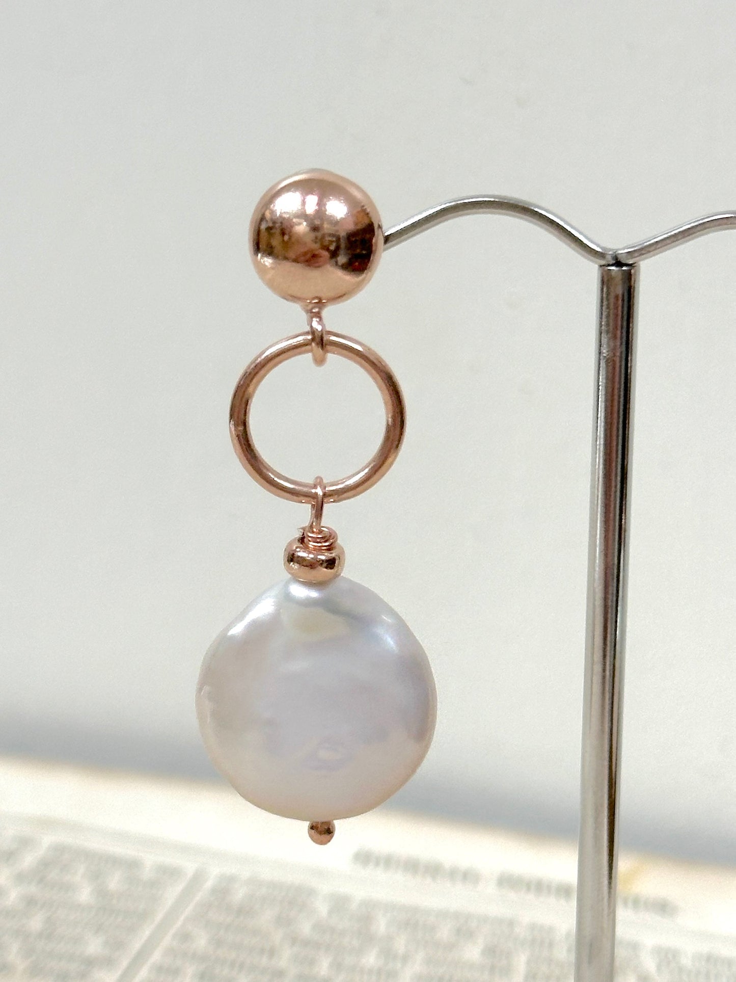 Italian Large Coin Pearl Drop Earrings With Stud