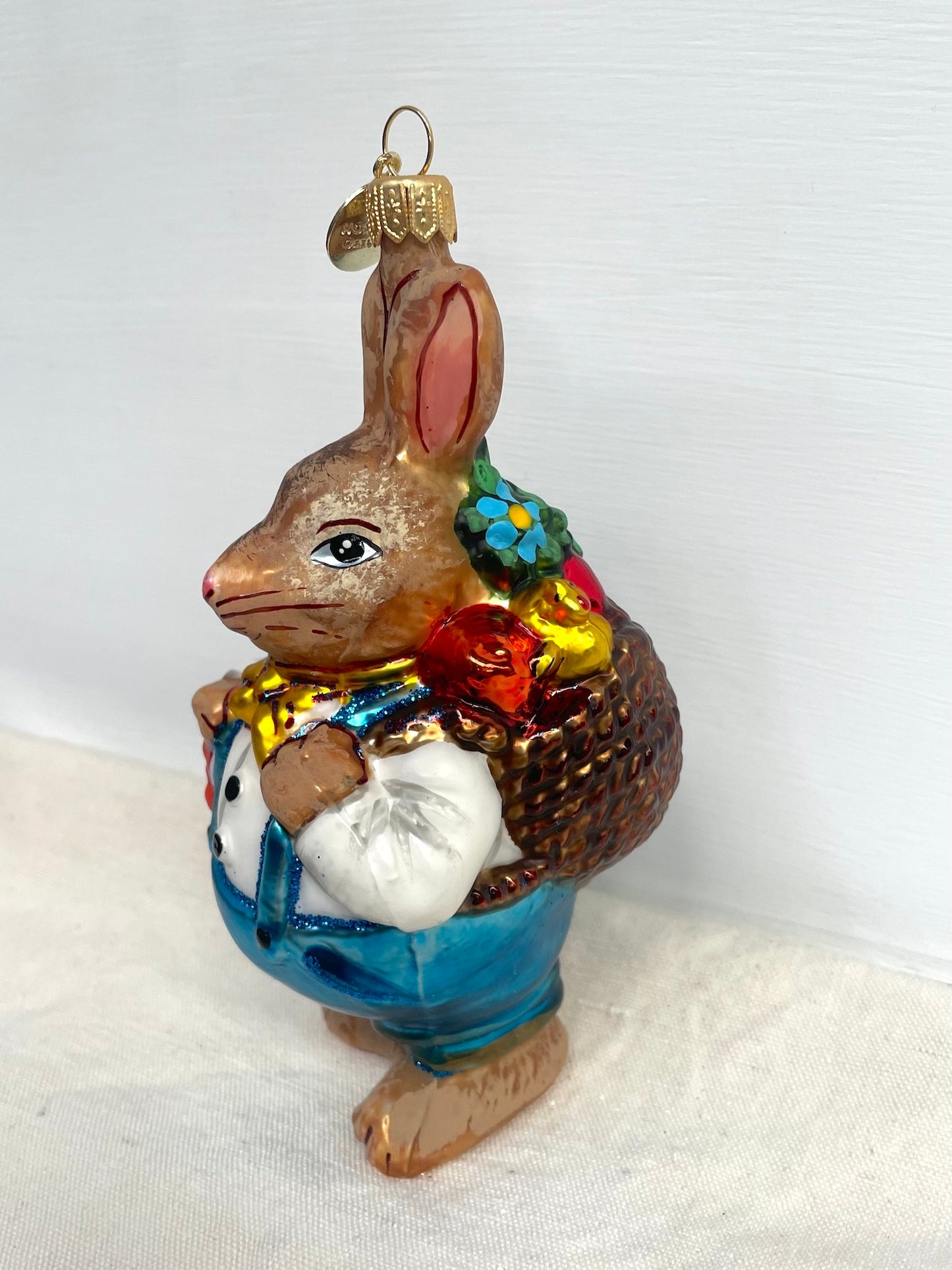 Polish Glass Ornament - Bunny with Basket