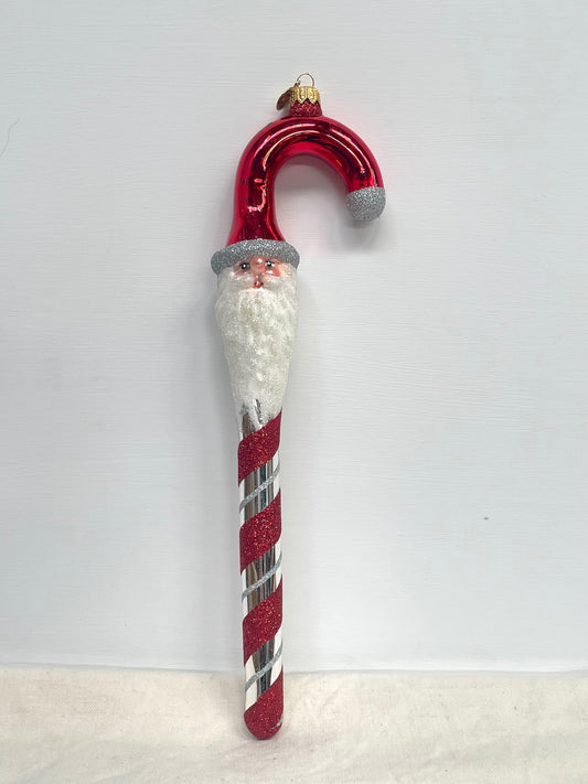 Polish Glass Christmas Ornament - Candy Cane Santa