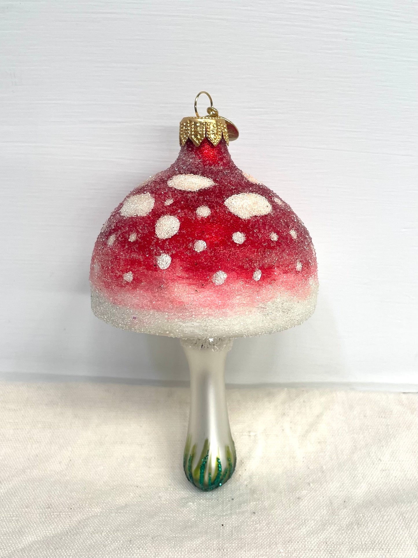 Polish Glass Christmas Ornament - Frosty Medium Mushroom