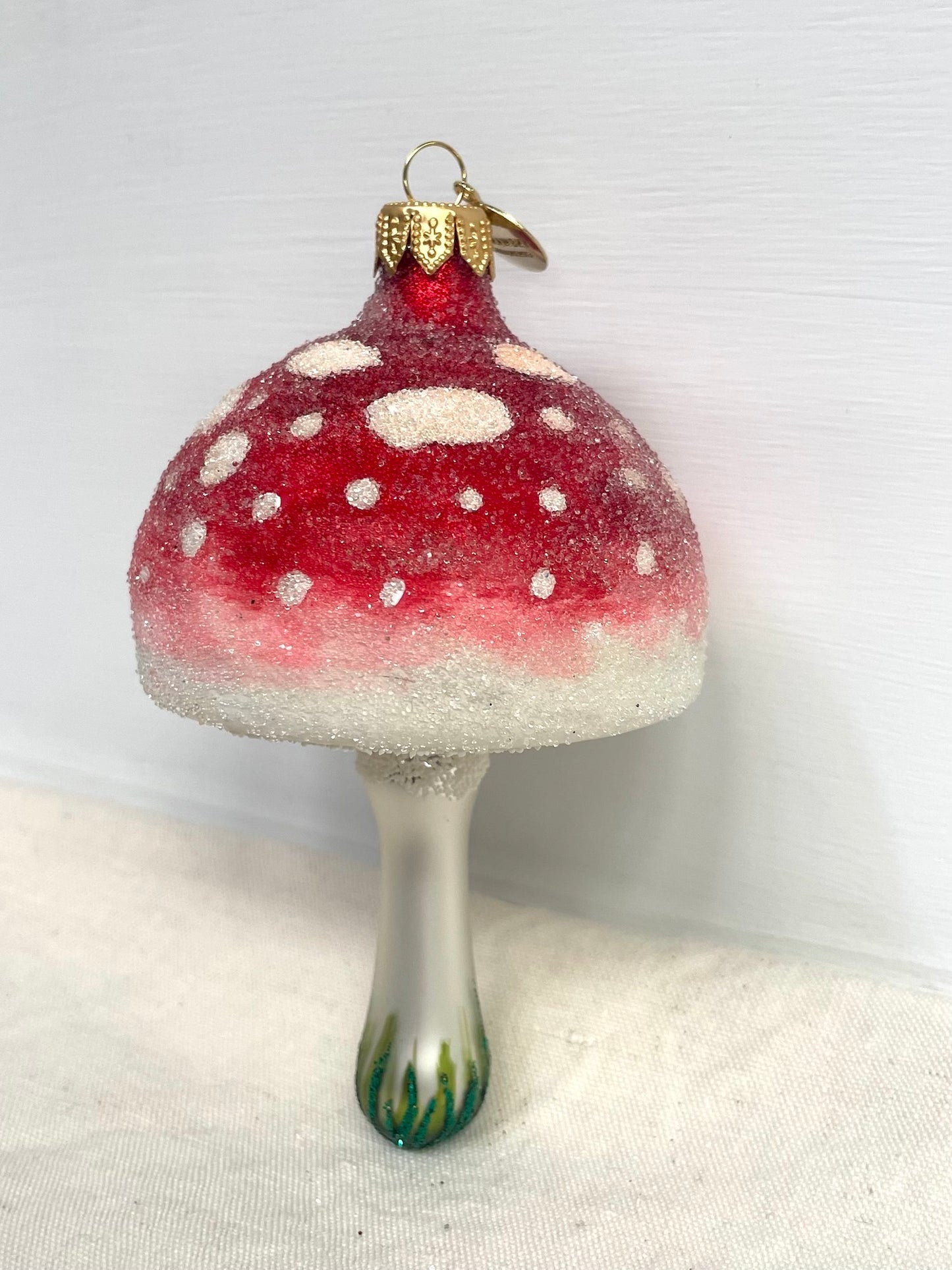 Polish Glass Christmas Ornament - Frosty Medium Mushroom