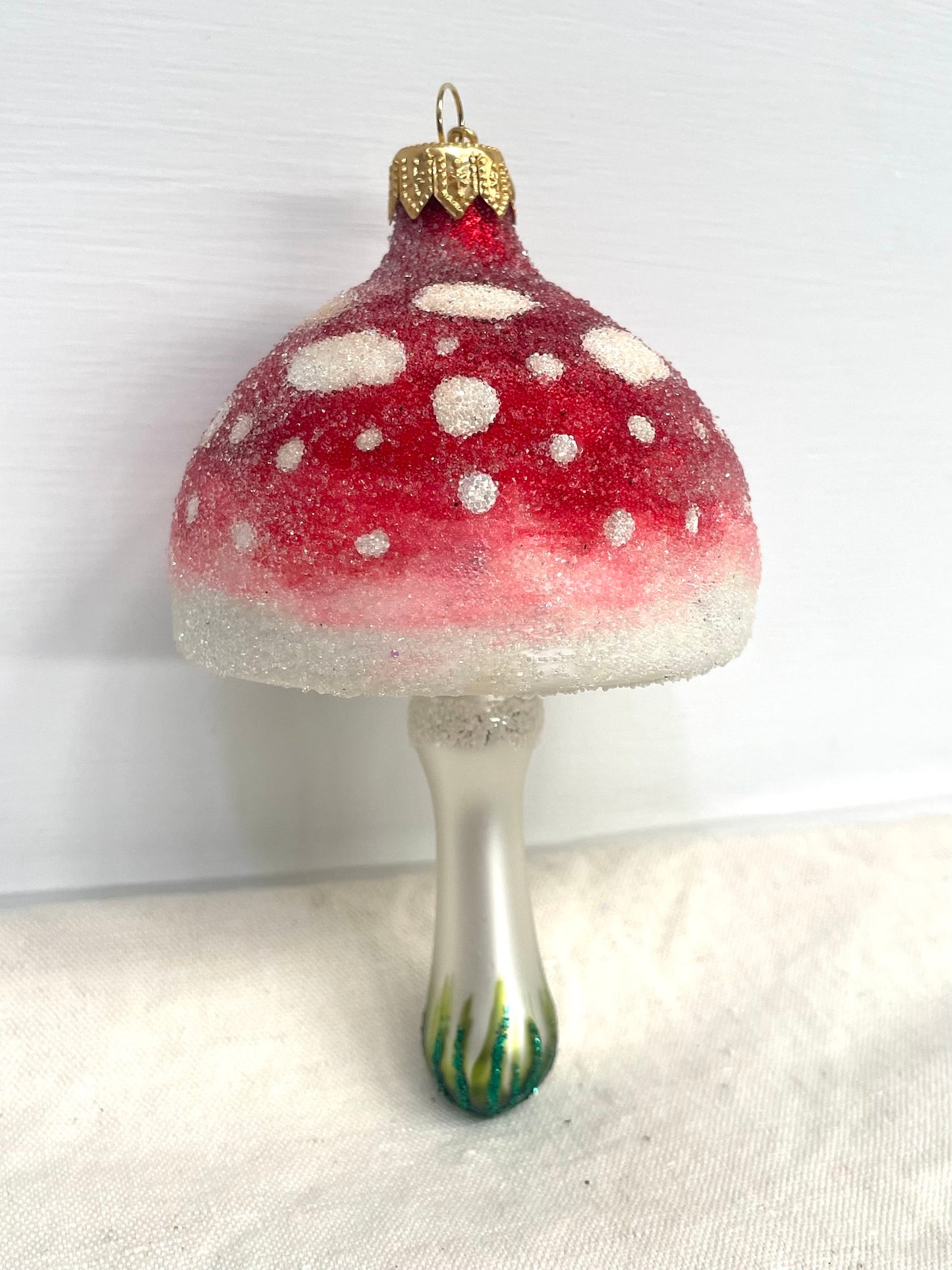 Polish Glass Christmas Ornament - Frosty Medium Mushroom