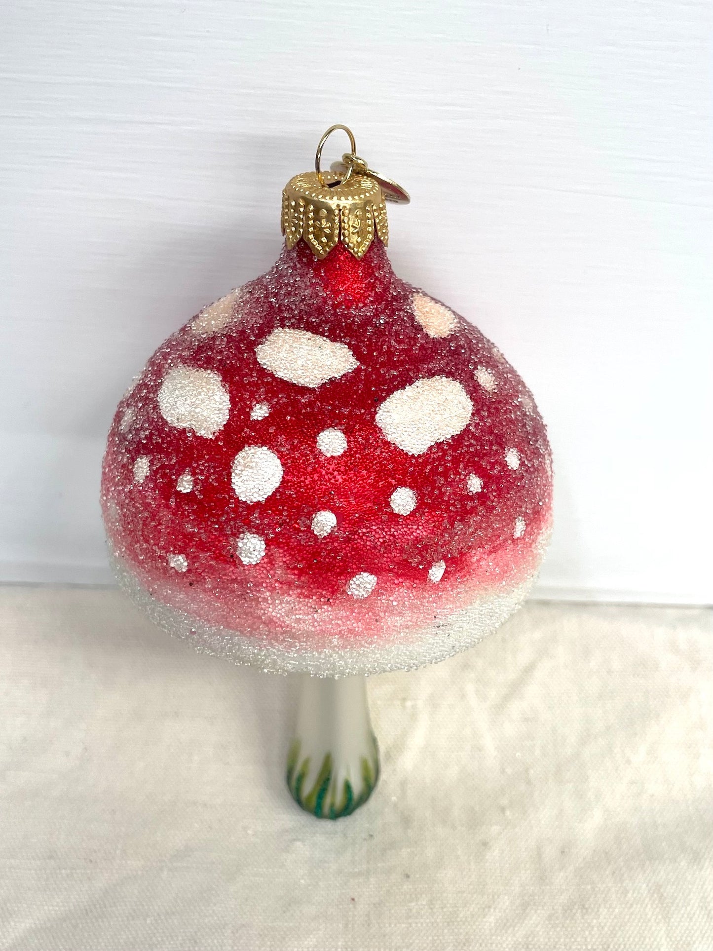 Polish Glass Christmas Ornament - Frosty Medium Mushroom