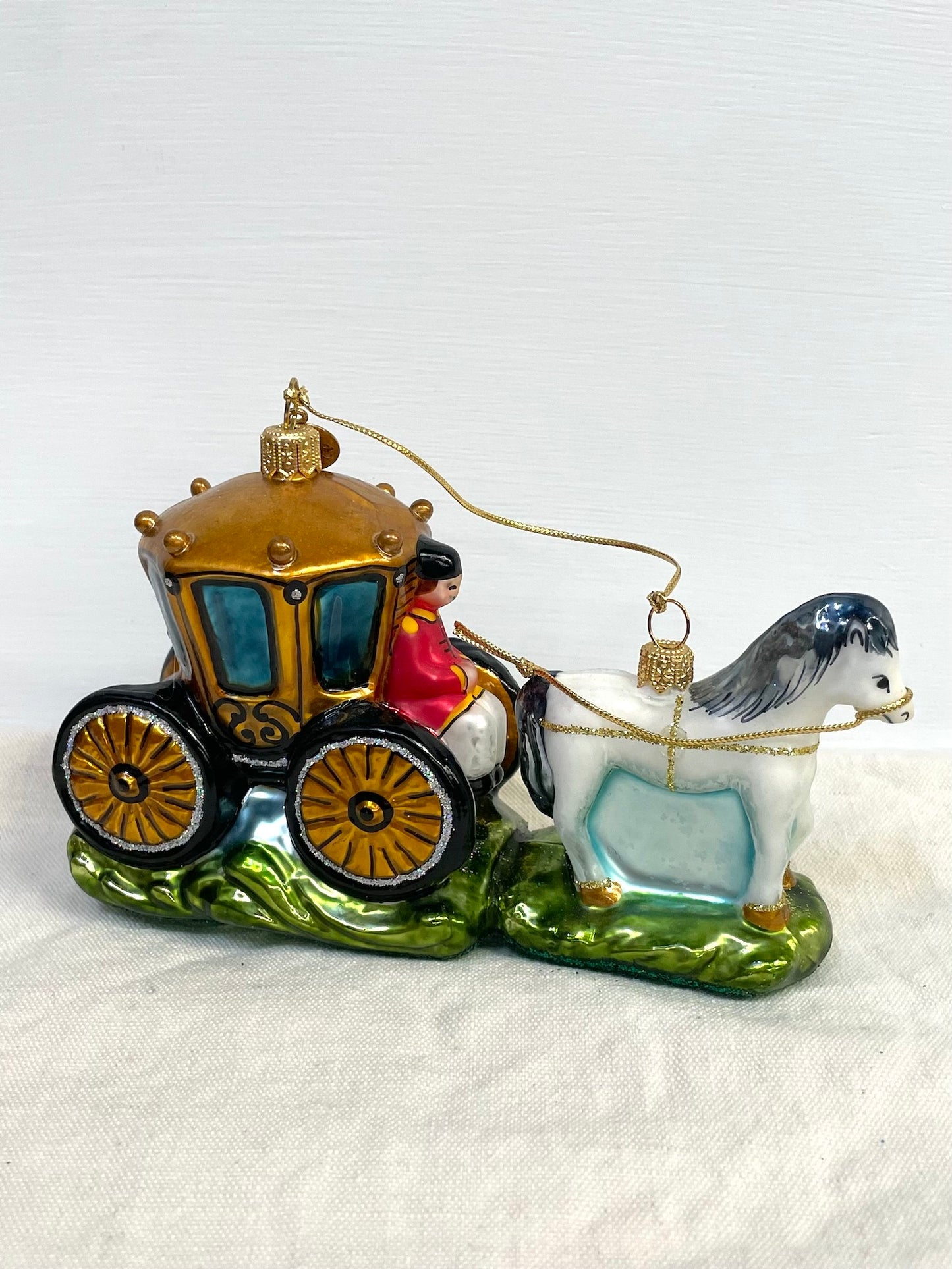 Polish Glass Christmas Ornament - Horse & Carriage