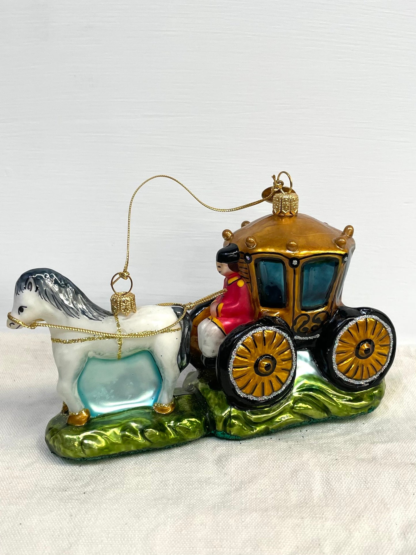 Polish Glass Christmas Ornament - Horse & Carriage