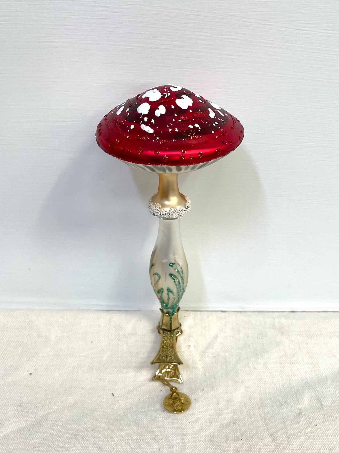 Polish Glass Christmas Ornament - Hourglass Mushroom on Clip