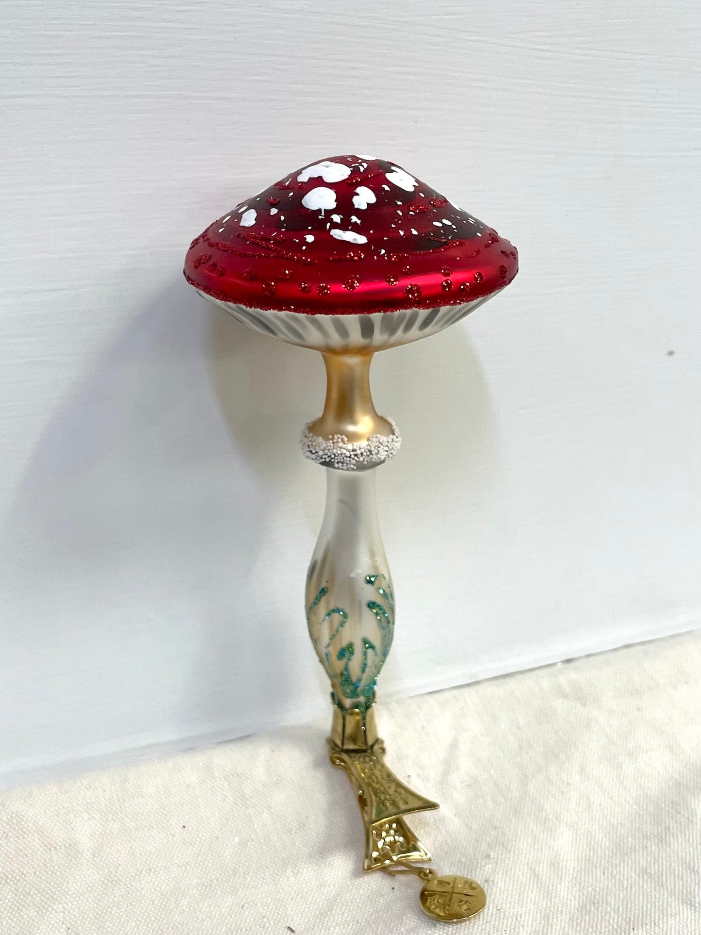 Polish Glass Christmas Ornament - Hourglass Mushroom on Clip