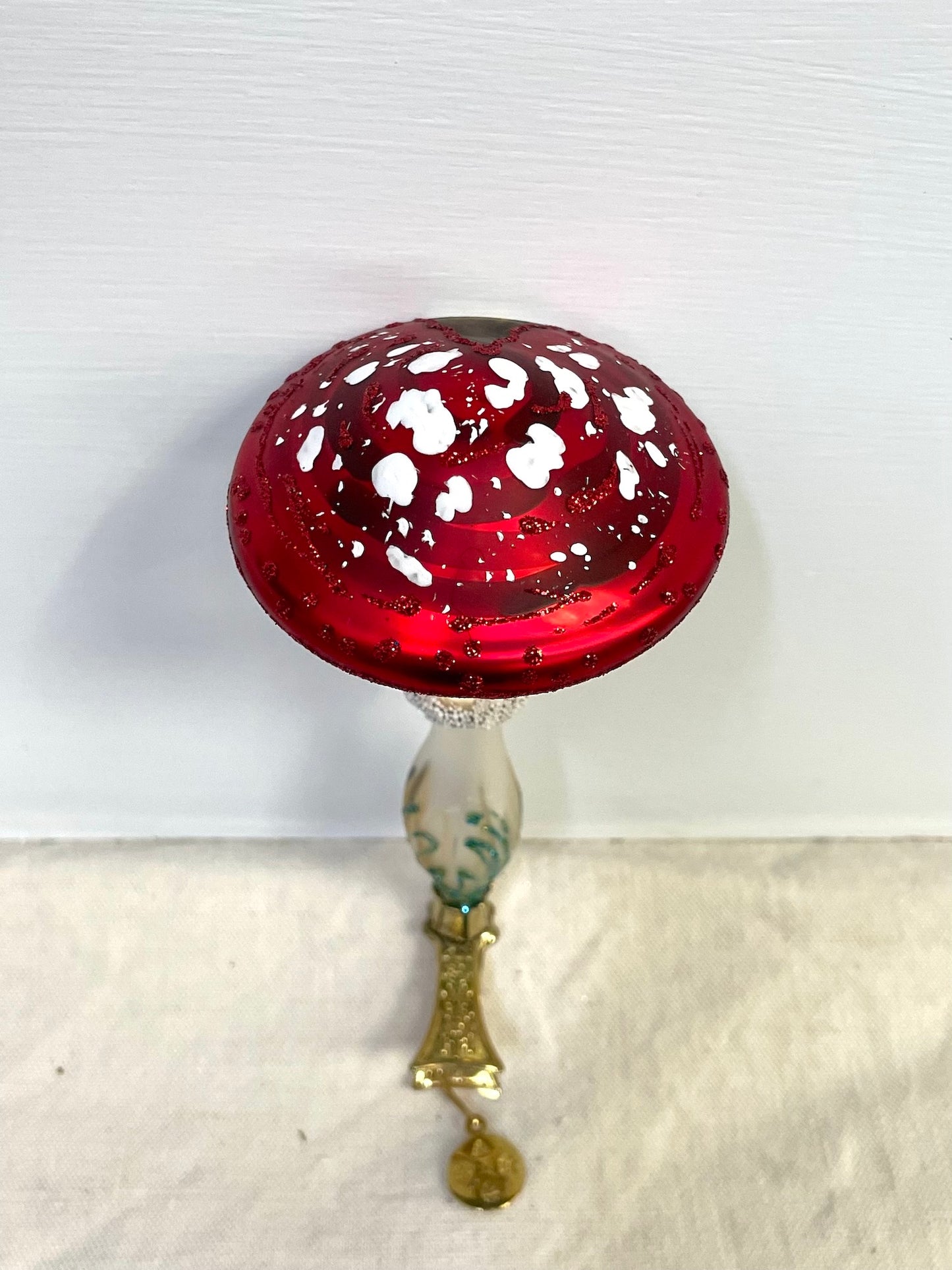 Polish Glass Christmas Ornament - Hourglass Mushroom on Clip