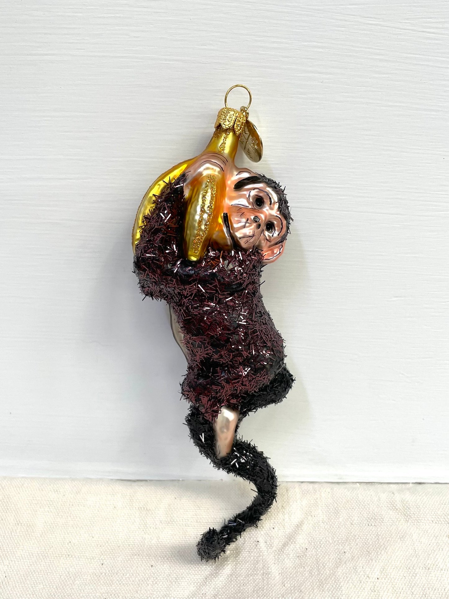 Polish Glass Christmas Ornament - Monkey with Bananas