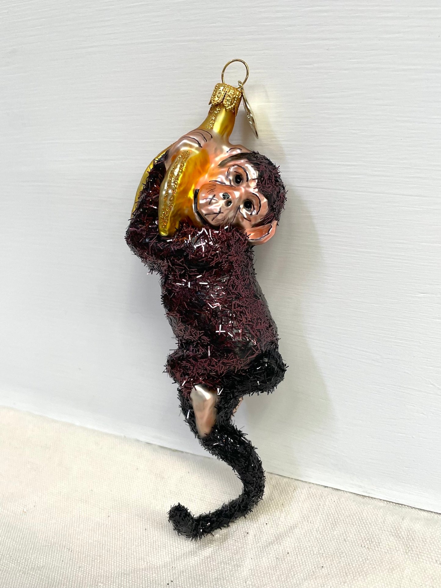 Polish Glass Christmas Ornament - Monkey with Bananas