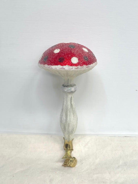 Polish Glass Christmas Ornament - Polka Dot Mushroom on Clip