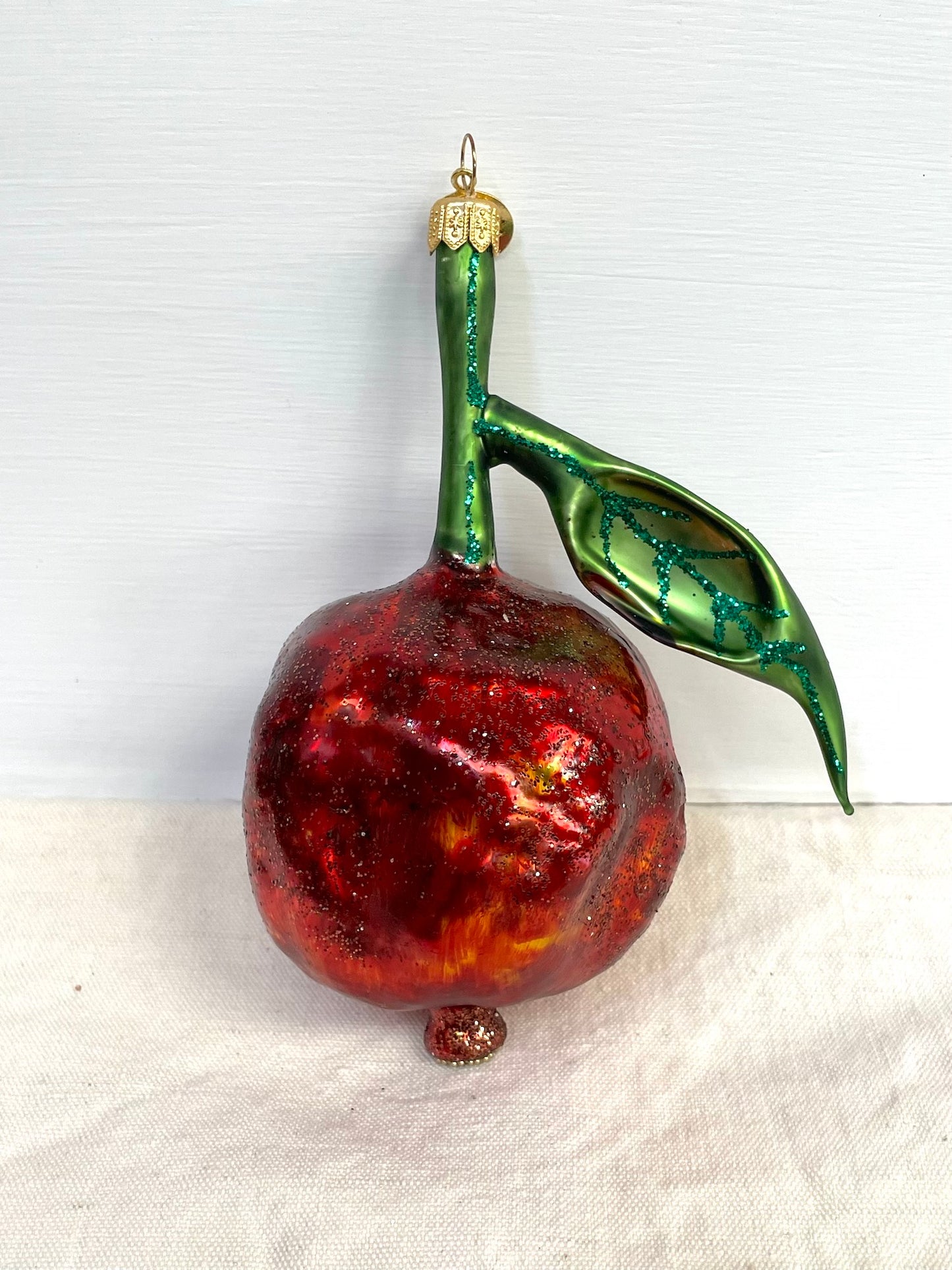 Polish Glass Ornament - Pomegranate with Leaf