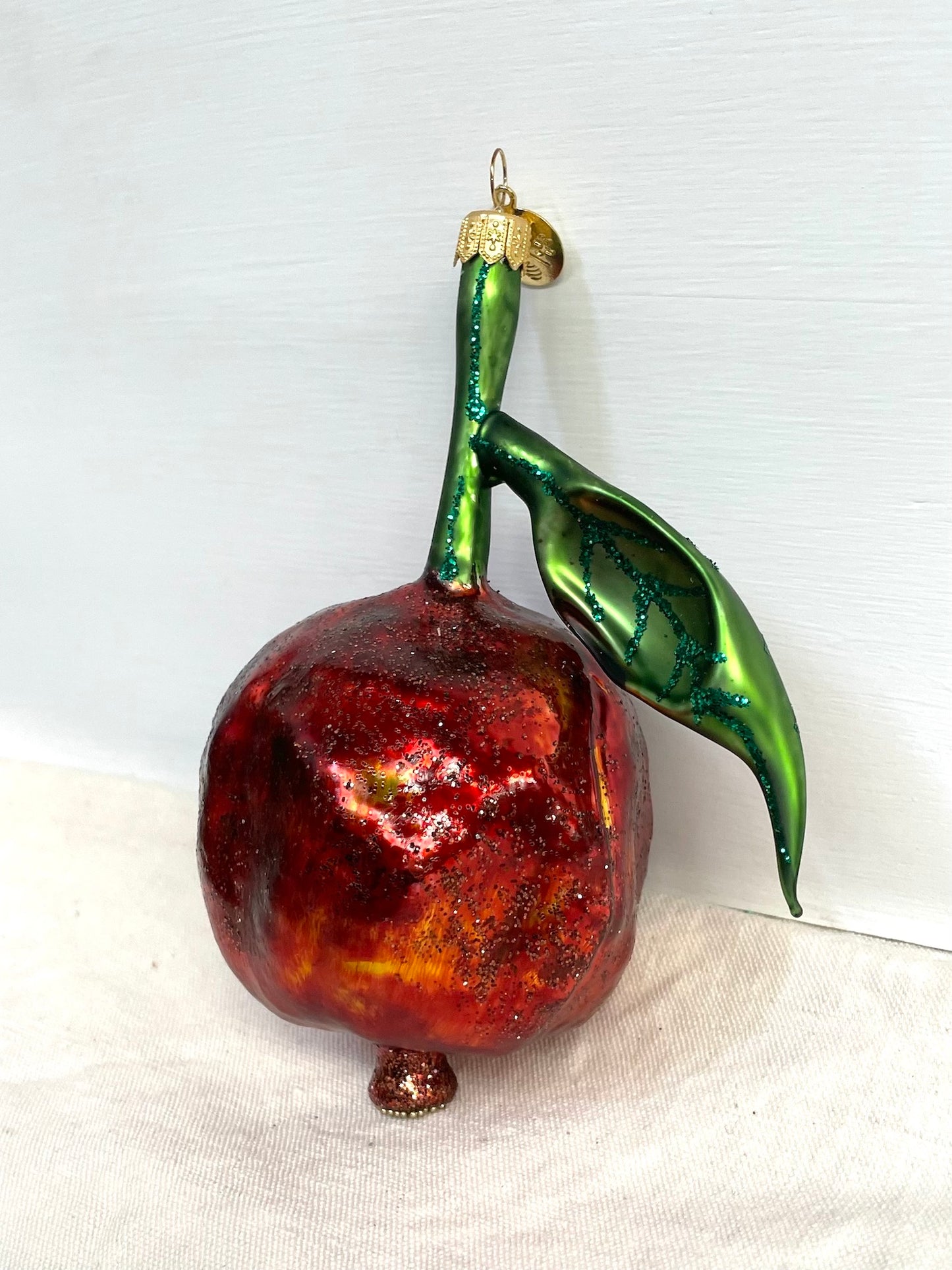 Polish Glass Ornament - Pomegranate with Leaf