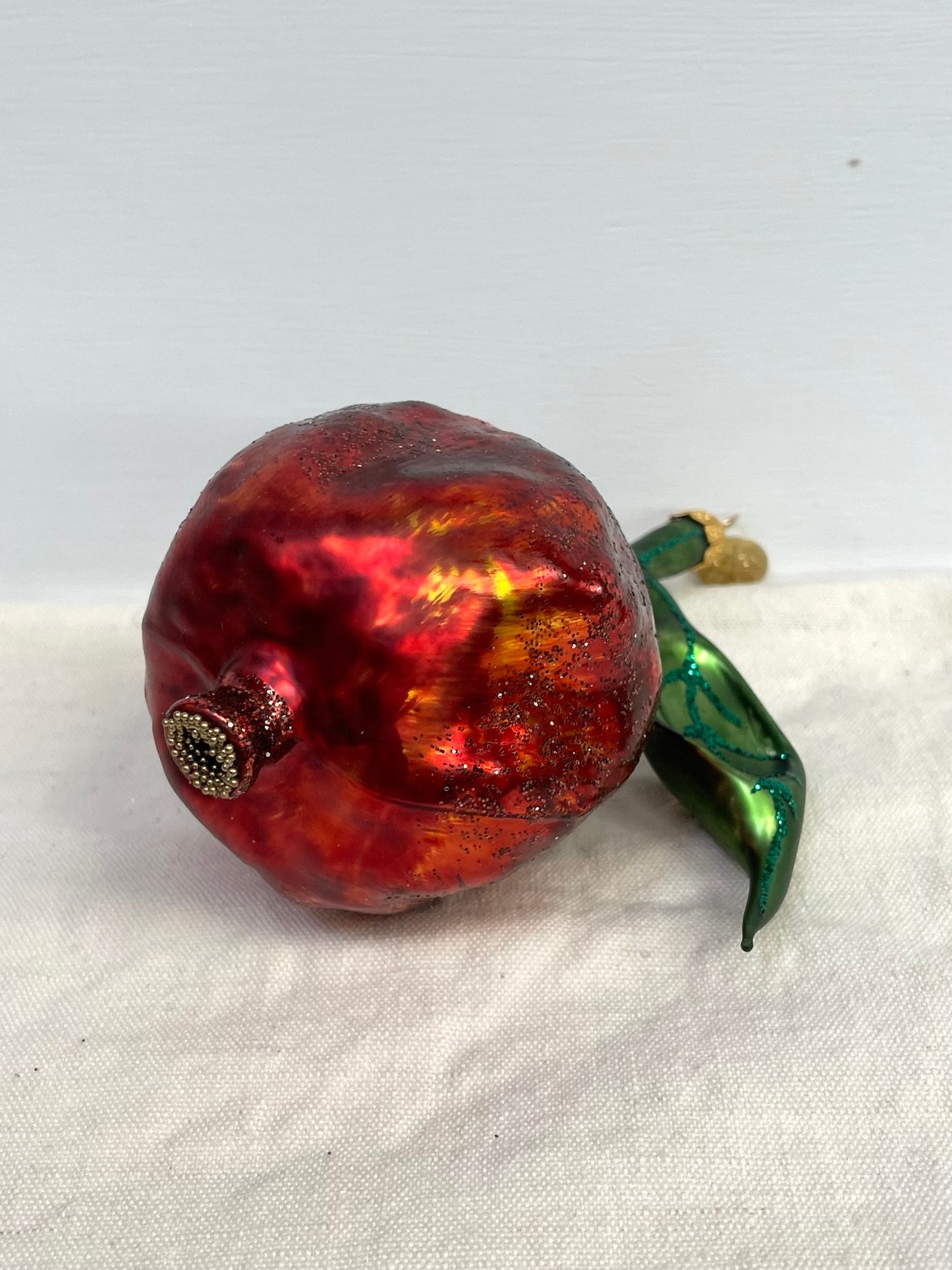 Polish Glass Ornament - Pomegranate with Leaf